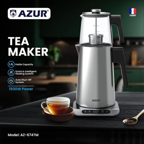 گچین مال  - چای‌ساز AZUR مدل AZ-674TM - قدرت 1500 وات، مخزن 1.7 لیتری و صفحه نمایش دیجیتال
